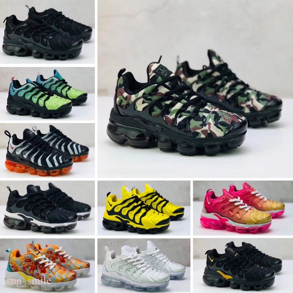 

2019 tn plus cushions running shoes sunset geometric triple black white grey red silver mens womens sports kids designer sneakers nik, Black;brown