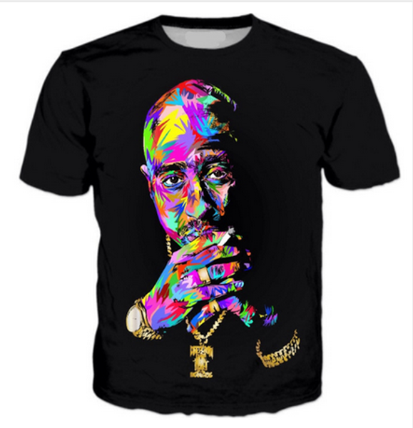 

new fashion women men tupac 2pac 3d printing men t-shirts casual men t shirt hip hop summer rw0205, White;black