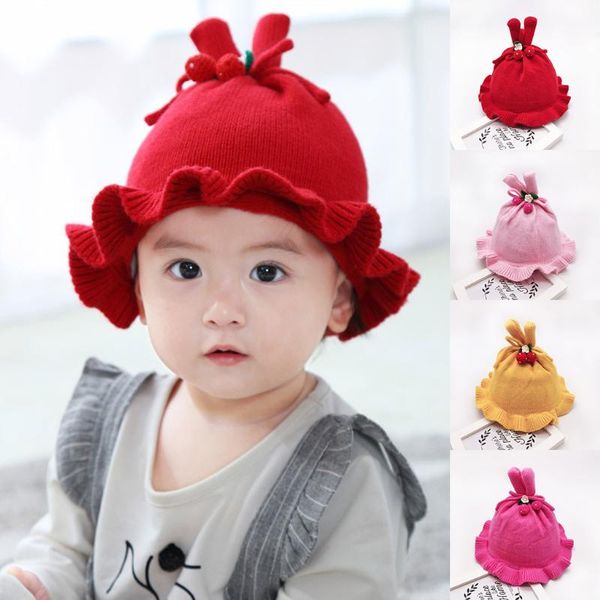 

newborn girl boy baby infant winter warm solid earflap knit crochet beanie baby boy girl keep warm accessories knitting kids cap, Yellow