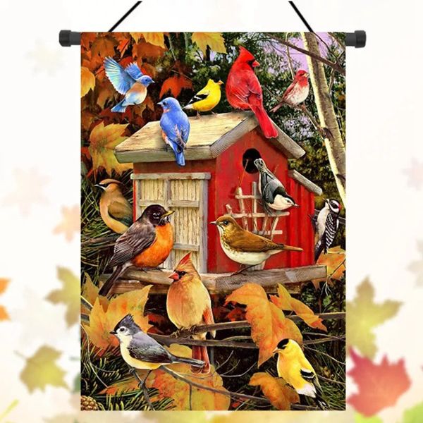 

28x40 12.5x18 inch birdhouse welcome fall house garden flag yard banner decorations