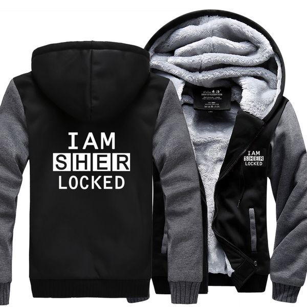

i am sher locked letter print hooded men inspired fleece tracksuit 2019 harajuku sweatshirt winter zipper jacket, Black