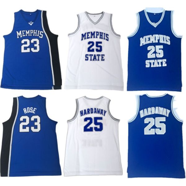 

23 Derrick Rose 25 Penny Hardaway College Basketball Jersey Memphis Tigers Jersey Stitched Mens Blue White Shirt Double Stitched