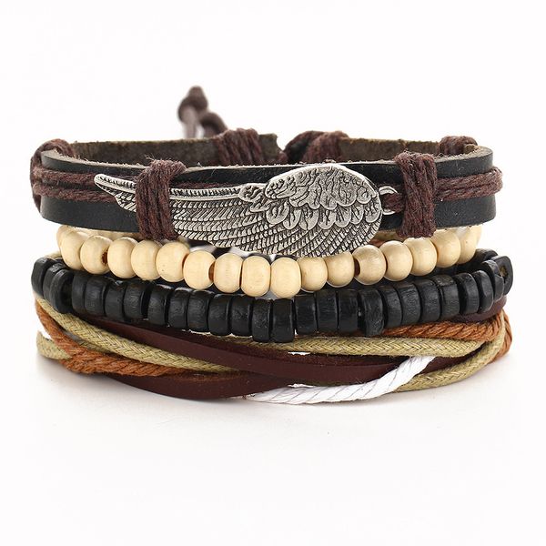 

new men's braided leather stainless steel cuff bangle bracelet wristband fashion, Black