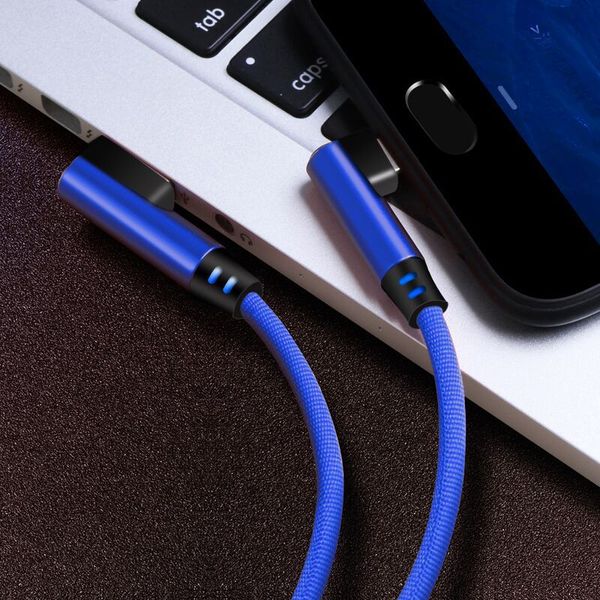 Cabos USB Micro Cabo de carregador rápido 90 graus Tipo C Tipo de cabo USBC Tipo C Cabo de dados trançado para Samsung Xiaomi Android Telefones 1m 2m 3m