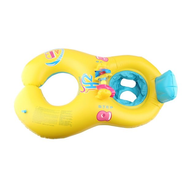 

new safe soft inflatable mother baby swim float ring kids seat double person swimming pool, blue/yellow ing