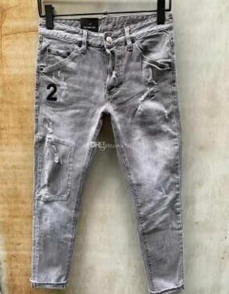 

new style brand d2 men jeans denim jean embroidery tiger pants holes d2 jeans zipper men pants skinny dsquared2 jeans men 0000 0013705#, White