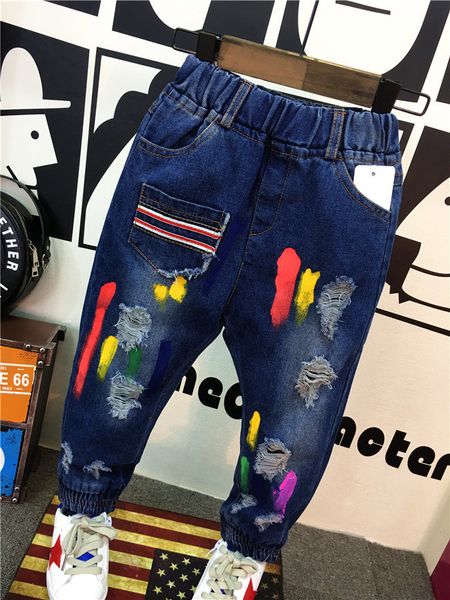 

2018 new spring autumn kids pants for boy jeans spray paint design children clothing girls boys jeans children pants 2-6years, Blue