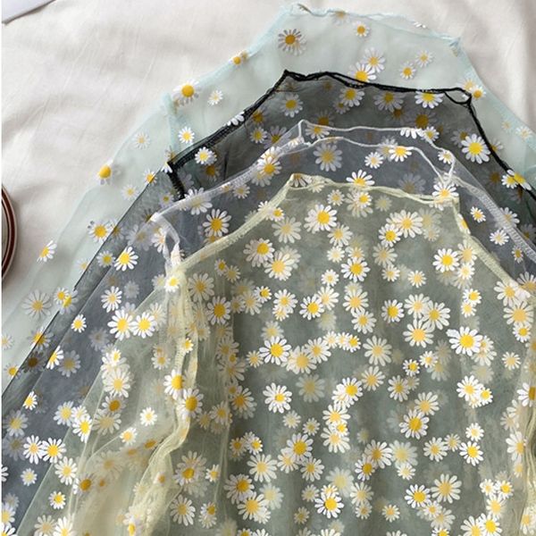 

daisy long-sleeved t- female t- cloth mesh cloth 2020 thin loose sunscreen shirt western style interior mesh base shirt, White