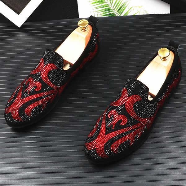 

high street showy rhinestone men's shoes british driving gommino shoes wedding men dress for men, Black