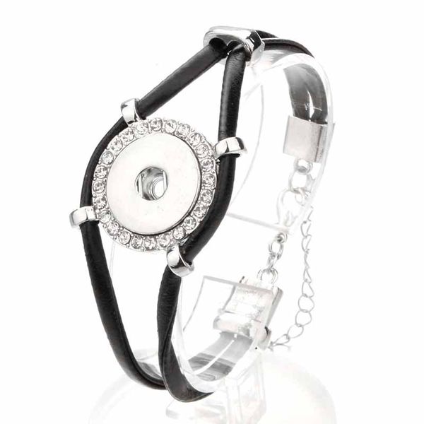 

fashion love punk 296 interchangeable pu leather retro bracelet 18mm snap button bangle charm jewelry for women men gift, Black