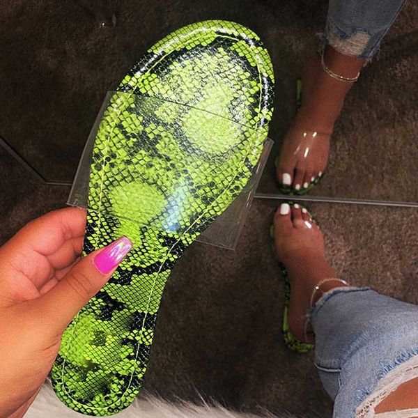 

women slippers 2020 transparent summer sandals women shoes snake print female slides flat slippers outdoor shoes, Black