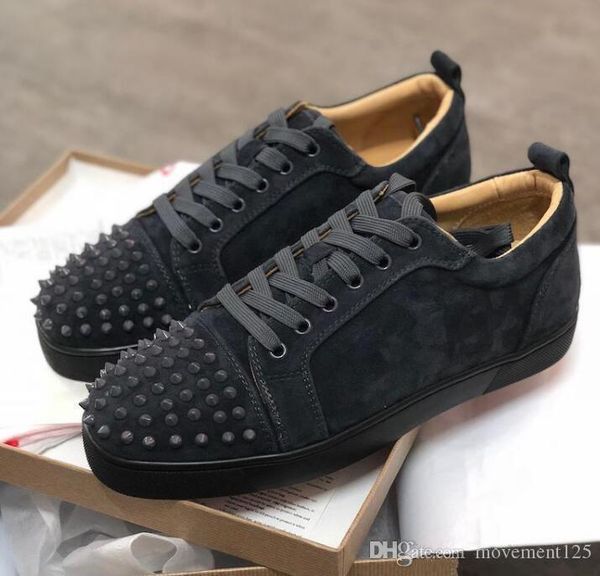

red bottom sneakers junior men low spikes sneakers new men trainers grey suede genuine leather lovers party wedding shoes, Black