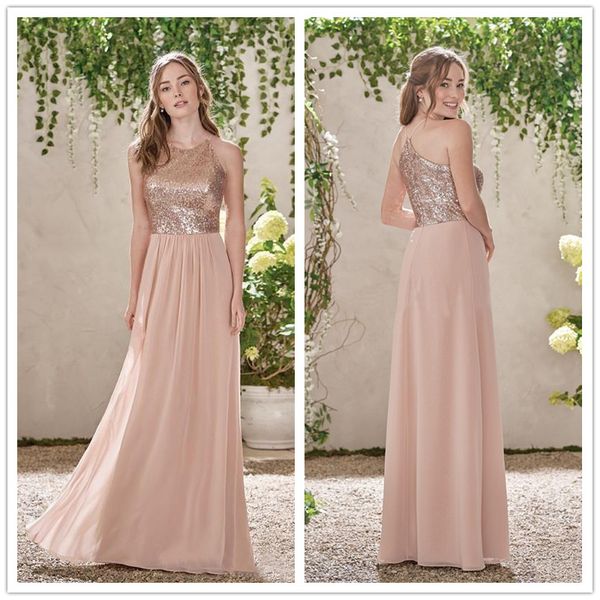 

2019 blink sequined bodice bridesmaid dress a-line floor length maid of honor dress chiffon party gown, White;pink
