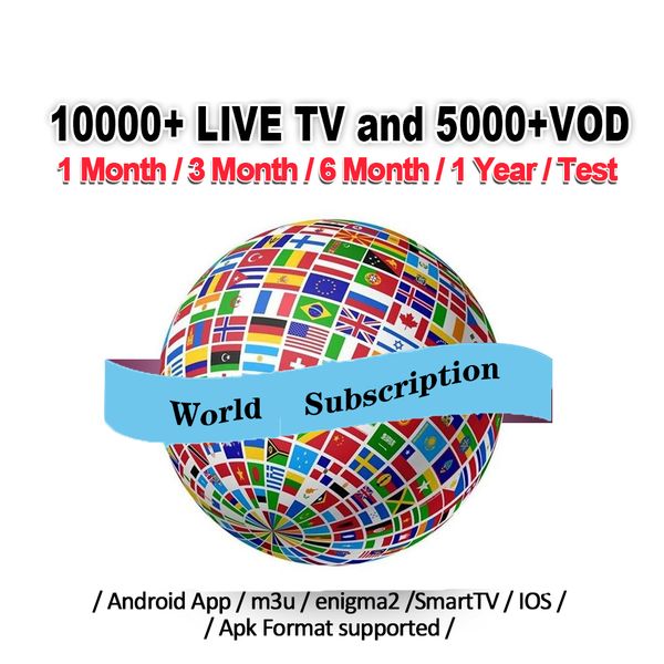 

world subscription for android ios smart tv mag box m3u europe france usa canada germany spain portugal arabic dutch sweden fren turkey code