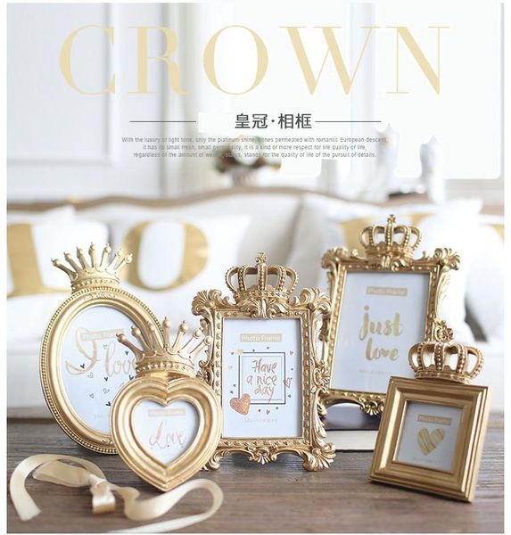 

creative european-style retro crown combination p frame pendulum 3 4 6 7 inch goldplated resin frame