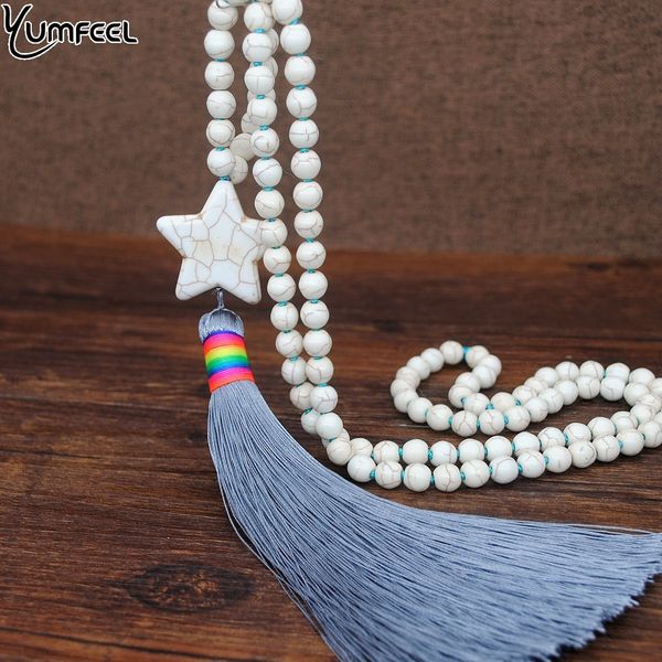 

yumfeel brand handmade 15cm long tassel necklace jewelry stone beads star pendants women necklaces white, Silver