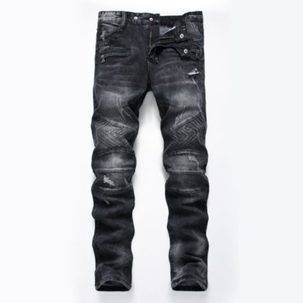 

горячей!!! 28-40 рваные байкерские джинсы slim fit мотоцикл байкер джинсовая для мужчин модельер хип-хоп мужские джинсы хорошего качества, Blue