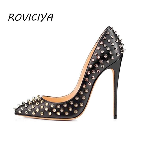 

pumps women shoes silver rivets female woman shoes ladies high heel spring autumn -12 cm 33-45 md010 roviciya, Black;white