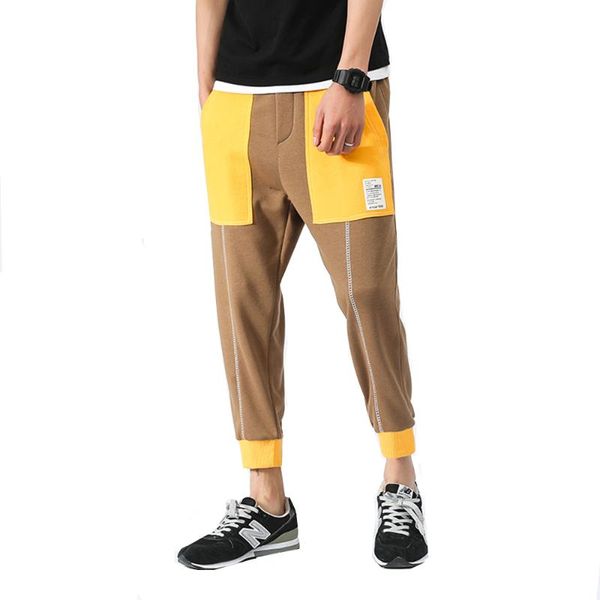 

plus size pants men elastic waist loose harem pants casual mid waist cotton hip hop male joggers patchwork color sweatpants 4xl, Black