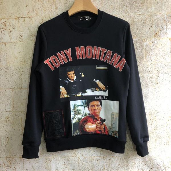 

серии vintage godfather tony montana мужской 3d графика вышивка пуловер толстовка толстовка марка одежда для парня, Black