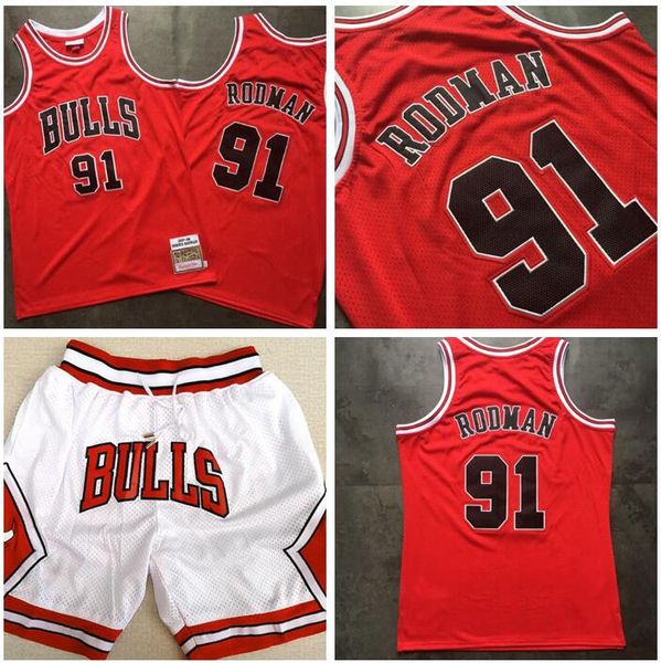 

мужская баскетбольная чикаго быки 91 dennis родман mitchell ness красный ретро 1997-98 swingman джерси и трусах, Black;red