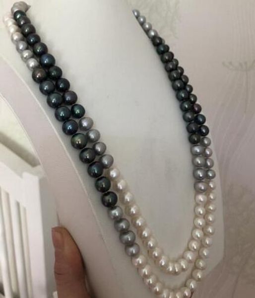 

8-11mm multicolor pearl round necklace48inch 14k, Silver
