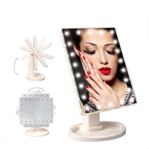 

360 degrees rotation makeup mirror adjustable 22 leds lighted led touch screen portable luminous cosmetic mirrors