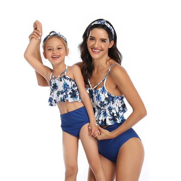 

new womens high waist swimsuit bikini set mother girl floral ruffles 2pcs bathing suit swimwear family matching beachwear 2020