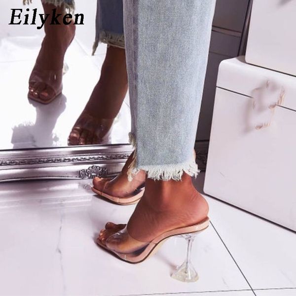 

eilyken orange silver pvc jelly slippers open toe high heels women transparent perspex slippers shoes heel clear sandals size 42 cj191128, Black