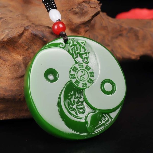 

chinese green jade taiji bagua pendant necklace charm jewellery fashion accessories hand-carved man woman luck amulet new, Silver
