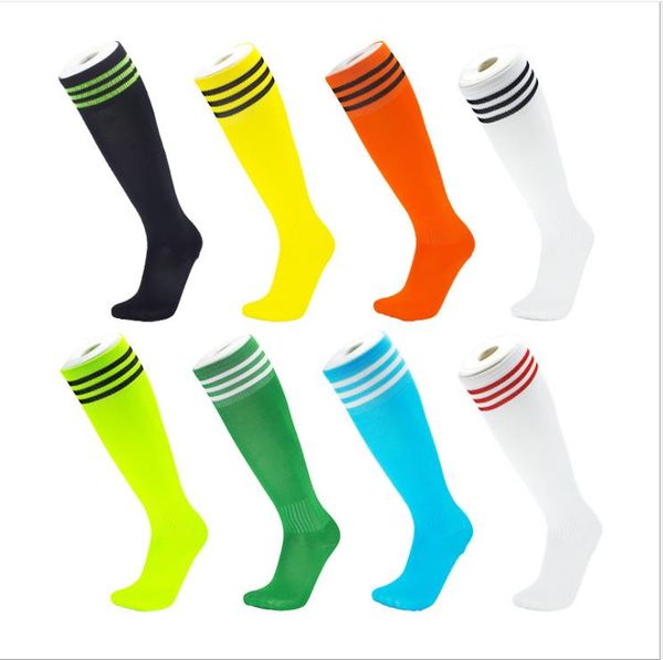 

football socks training children polyester cotton long barrel over knee sports socks three bars, Black