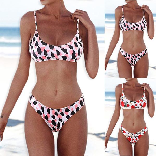 

high waist 2020 women bandeau bandage bikini set push-up brazilian swimwear printed mujer beachwear swimsuit biquini monokini