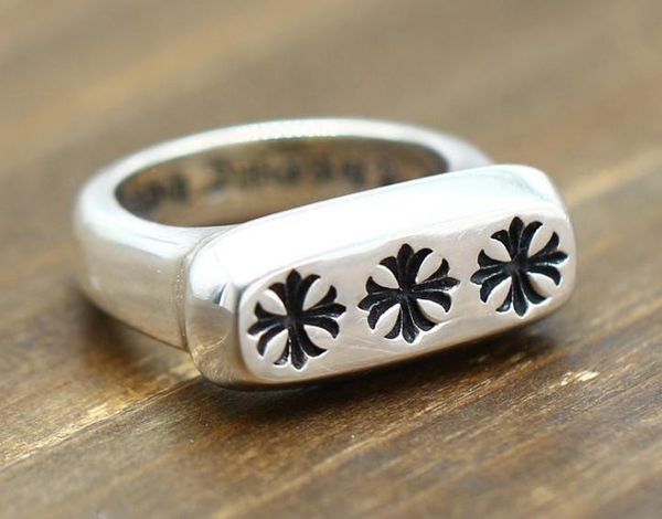 

925 sterling silver rings trend personality jewelry punk style mens and womens lovers gift hip hop cross style luxury designer jewelry 007, Golden;silver