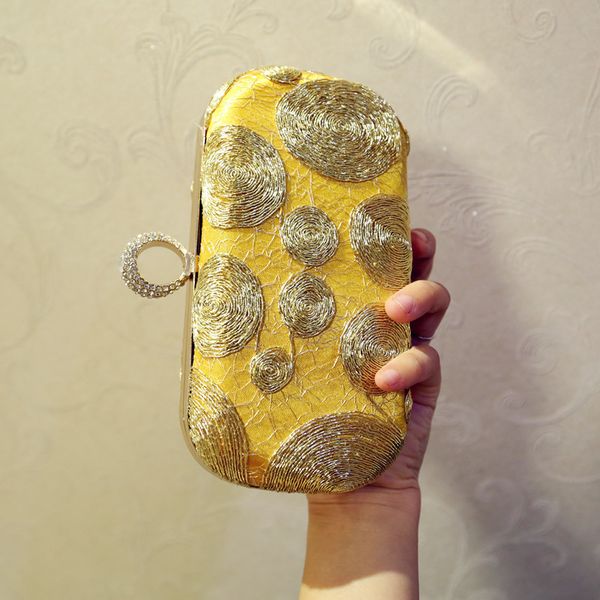 

royal nobility banquet embroidery handbag single-shoulder golden small square bag messenger bag