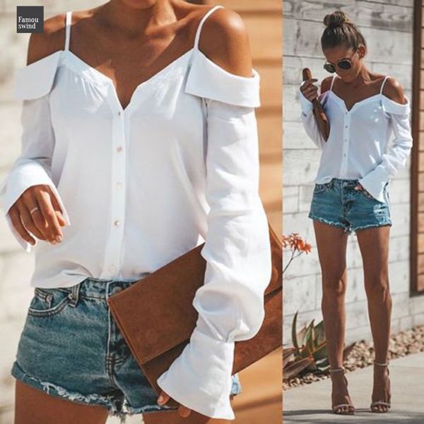 

блуза off женщины плеча v шеи длинные цвет tops сыпучие чистая рубашка одно плечо v шеи длинным рукавом цвет ши, White