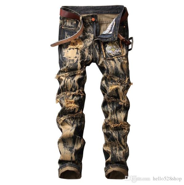 

retro classic jeans mens break holes old style straight ripped pants special personality for men boys, Blue