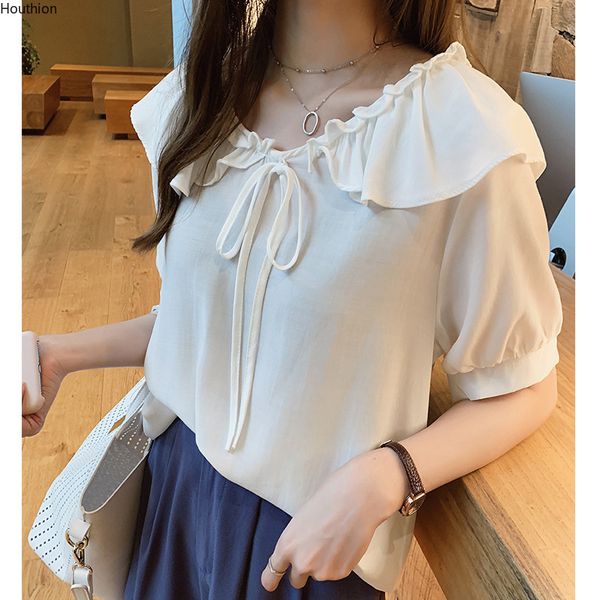 

houthion women's shirt blouse spring loose solid color fashion short sleeve summer new korean style shirt blouse, White