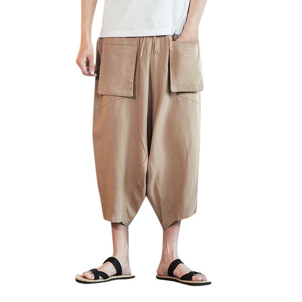 

men joggers sweatpants plus size men's fashion trousers linen style loose casual breathable outdoor summer solid sportswear, Black