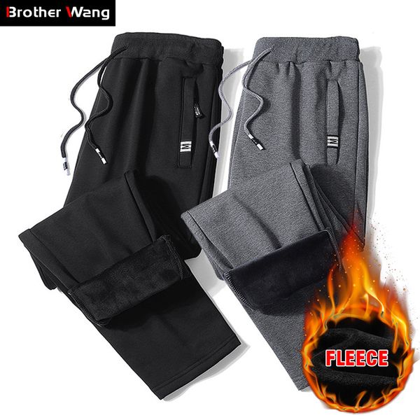 

2019 winter new men's warm casual pants thicken fleece 95% cotton jogging trousers male brand plus size 5xl 6xl 7xl, Black