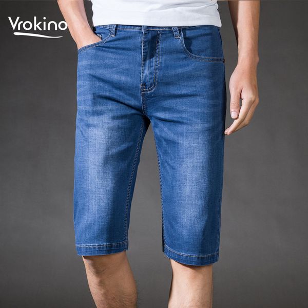 

vrokino 2019 new men's summer new stretch denim shorts men business leisure fashion classic straight shorts jeans 36 38 40, White;black