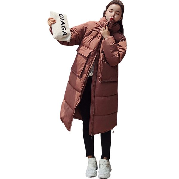 

fashion women's new solid self-cultivation female cotton slim down pike hooded winter jacket long cotton jacket, Black