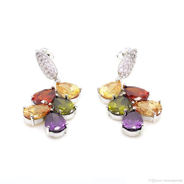 

natural gemstone 925 sterling silver stud earring bling jewelry amethyst garnet morganite peridot women jewelry wedding gifts, Golden;silver