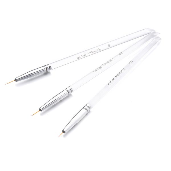 

3pcs/set carving hand painted manicure tool transparent rod nail art pen brushes drawing line dotting detailing acrylic fine diy, Silver