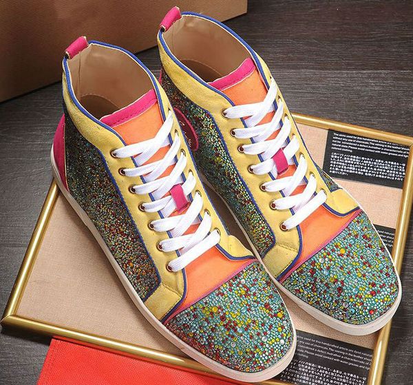 

original fashion designer mens flat bottom high red casual men and women rivets casual size 35-46 cs02, Black