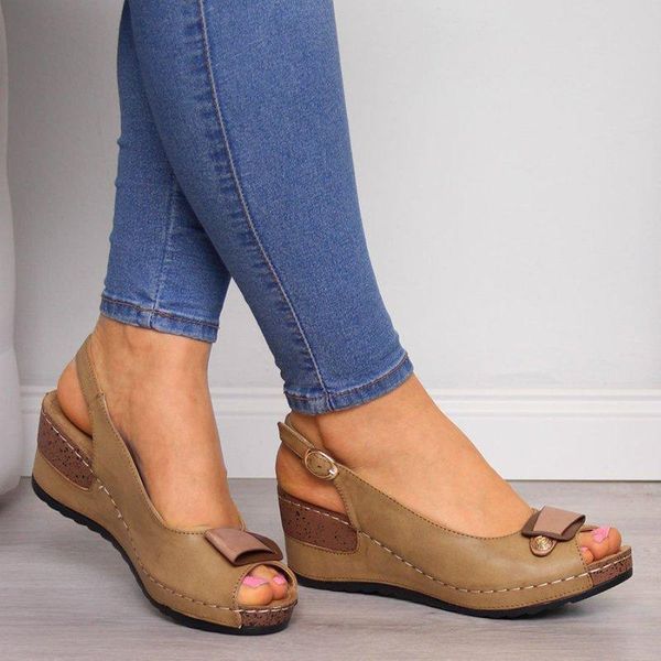 

ariari 2020 women rome casual sandals women wedges sandals pumps ankle buckle open toe fish mouth med summer shoes, Black