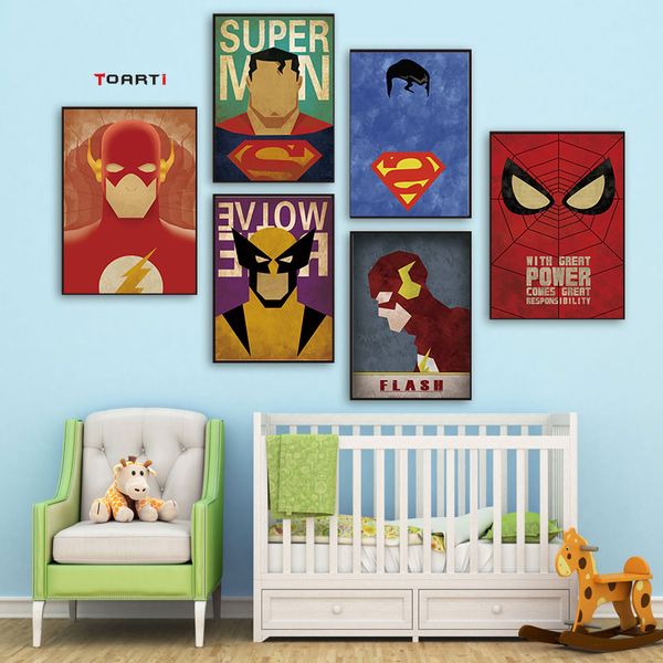 

cartoon prints posters superhero character canvas painting on the wall for kids nursery bedroom home decor modern art pictures