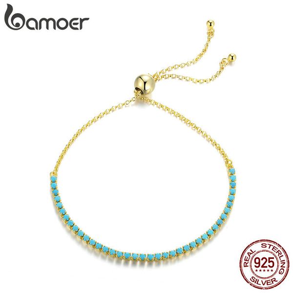 

bamoer 925 sterling silver green cz tennis bracelets for women female link bracelet sterling silver jewelry scb118, Golden;silver
