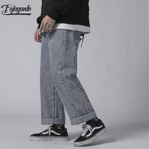 

fojaganto модные джинсы мужские весна новый мужской high street harajuku джинсовые брюки печать прямые джинсы мужчина, Blue