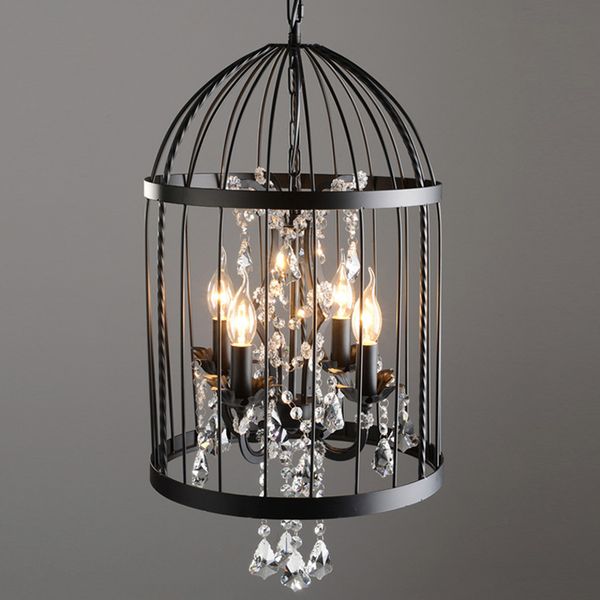 Acheter Cage à Oiseaux En Cristal Lustre Led En Fer Forgé Restaurant Américain Rétro Bar Créatif Bar Magasin De Vêtements Lampes à Vent Industriels De
