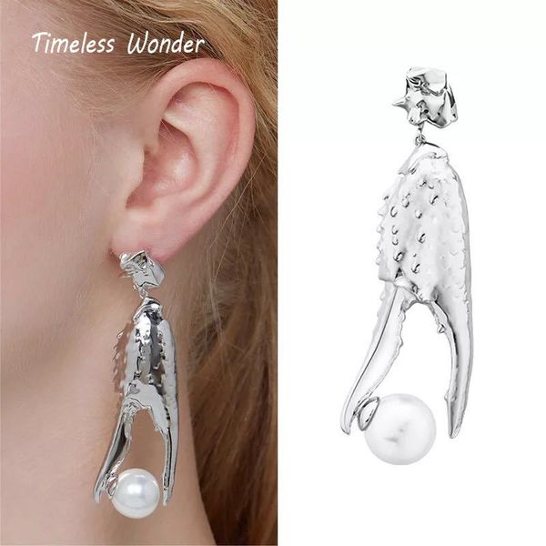 

timeless wonder stunning lobster pliers pearl drop earrings women jewelry statement punk gothic runway boho aretes ins rare 7625, Silver